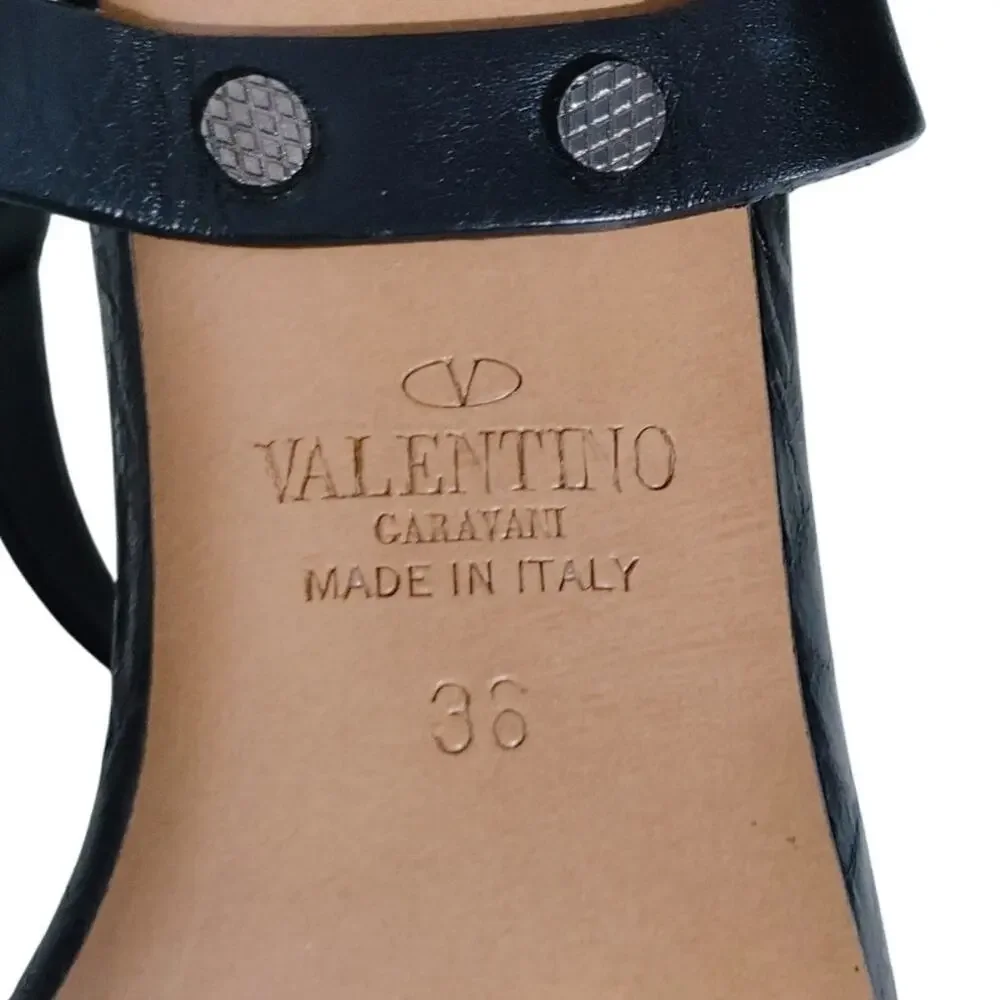 Valentino Garavani Rockstud Accent Leather Heels Black Womens Size US 6 EU 36
